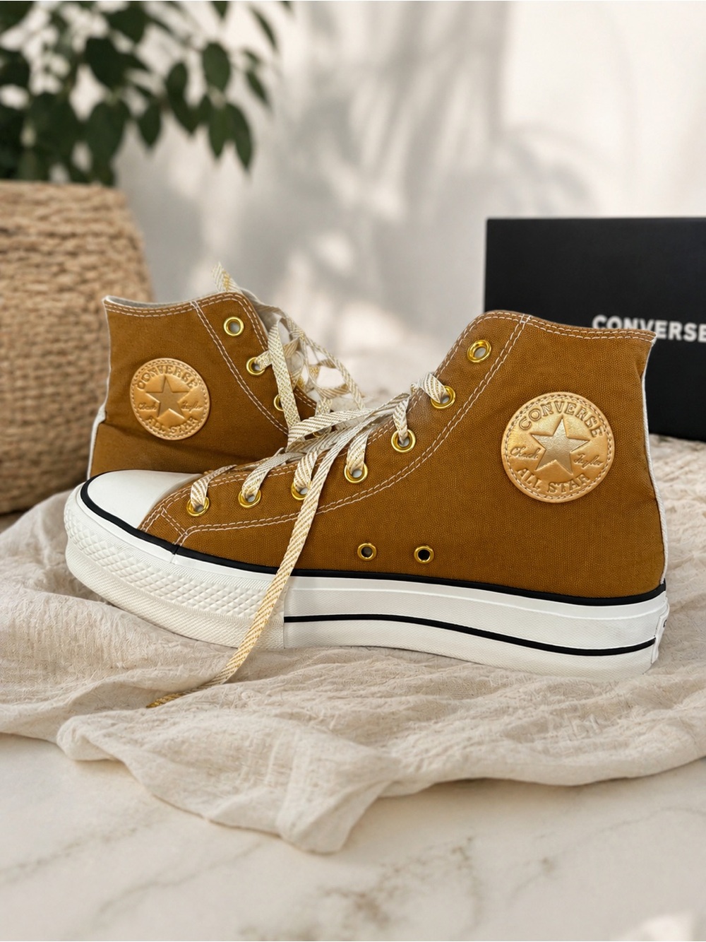 Converse High-Top Sneakers in Mustard Brown